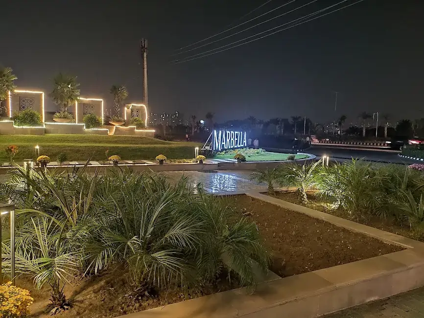 Modern tower with landscaped surroundings